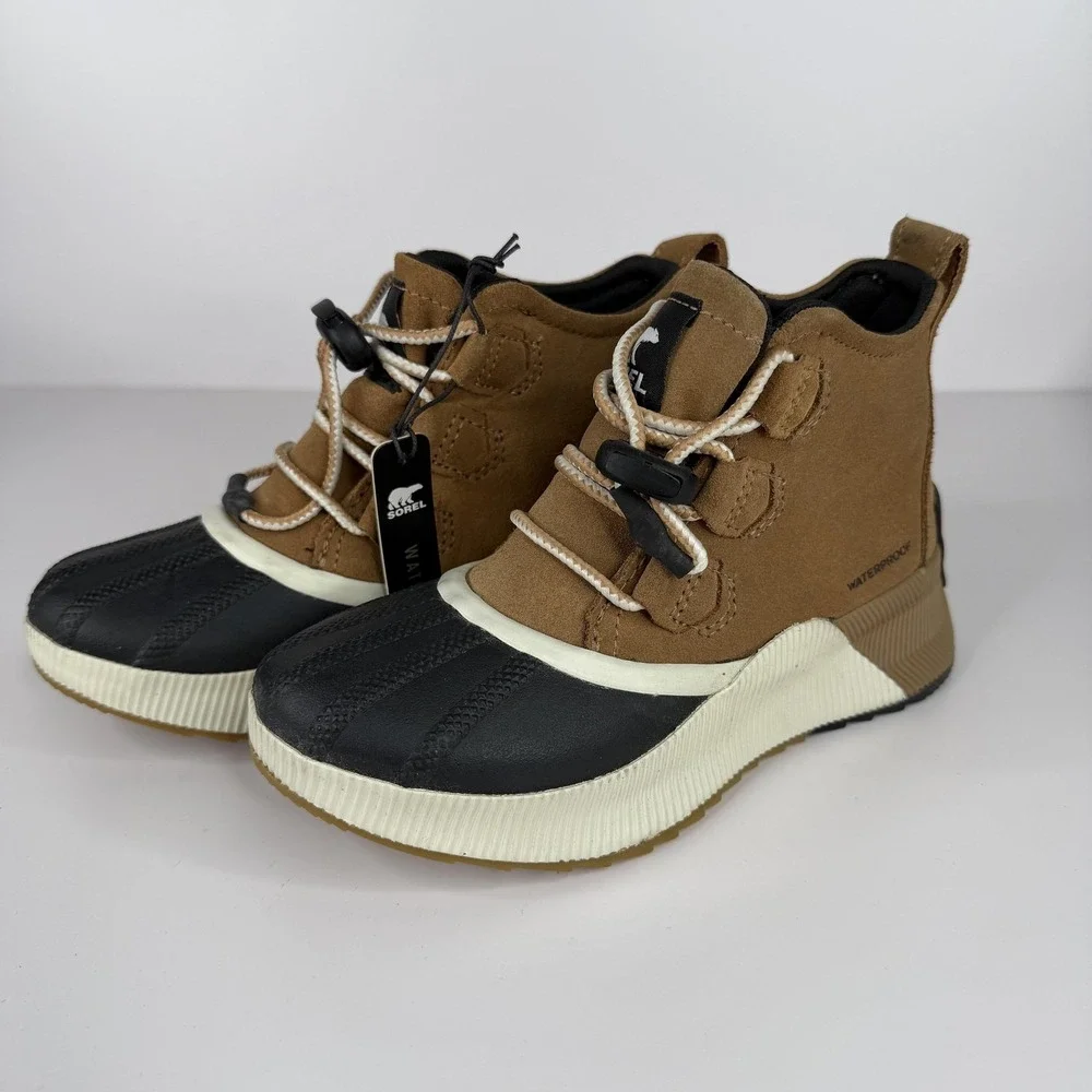 Sorel Waterproof Boots Kids Size 2 Brown Suede Duck Ankle Lace Up NY4564-224